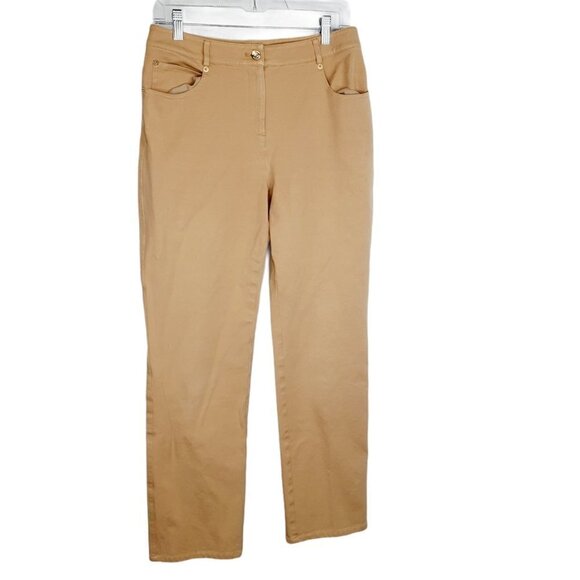 St John Pants Camel Brown Gold Logo Pants 6 - Picture 1 of 6